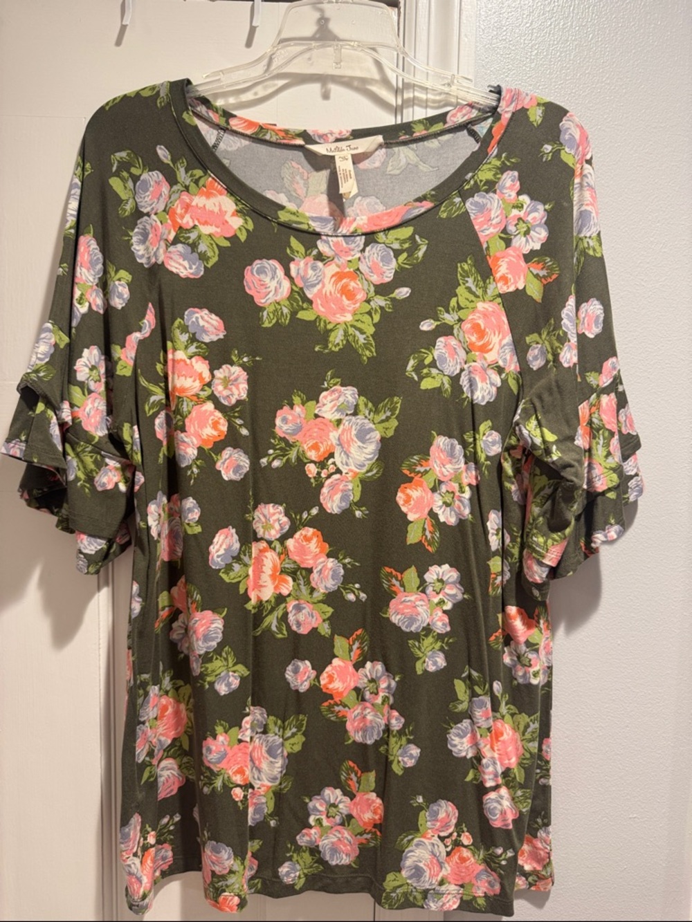 Matilda Jane Olive Floral Ruffle Sleeve Tee - Pink & Lavender Blooms